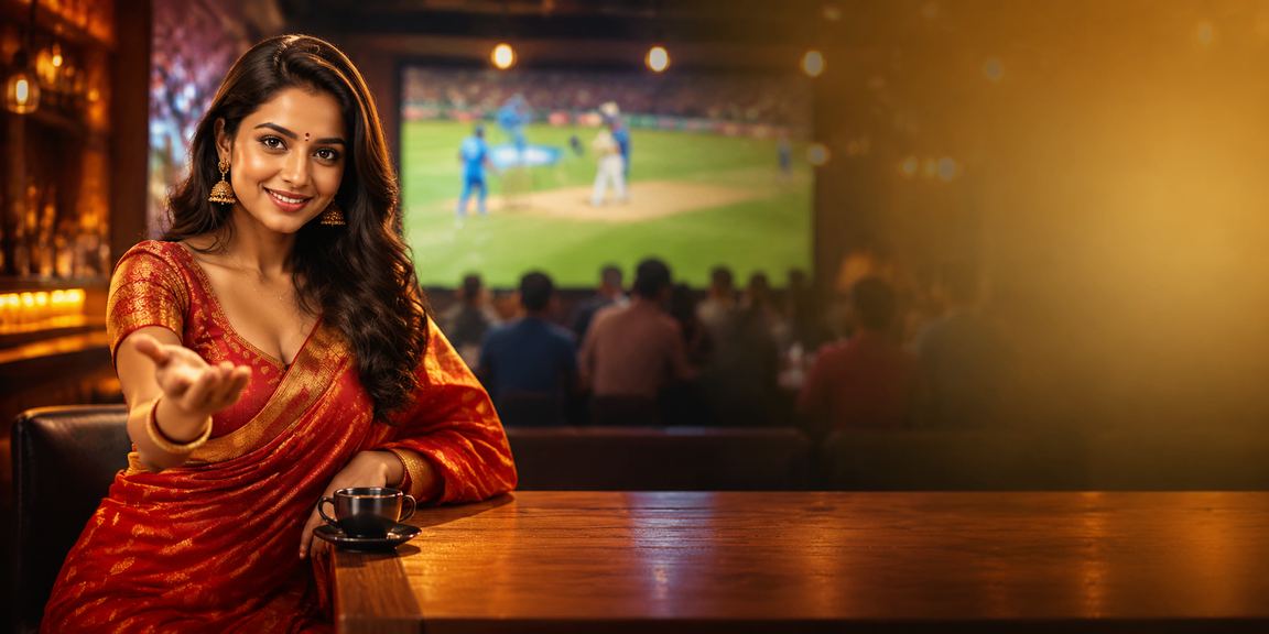 Indian woman in saree engaging in cricket betting online
