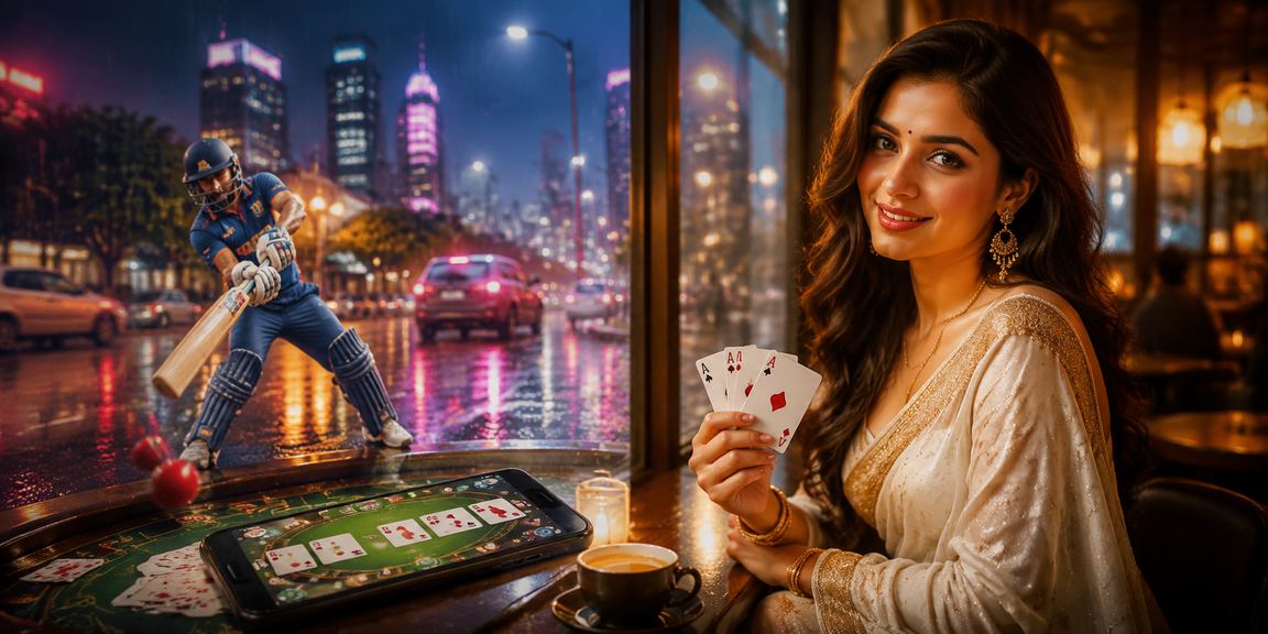 Indian lady in a saree engaging with mobile cricket betting app